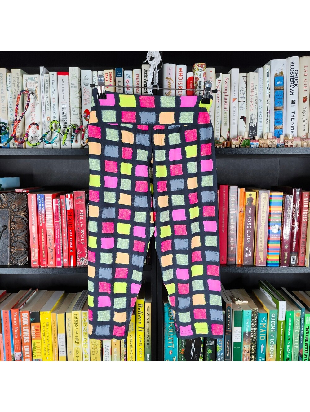 NWT KAST Fitness Wear Tetris Print Capri Leggings Women's Large Neon Workout - Picture 2 of 5